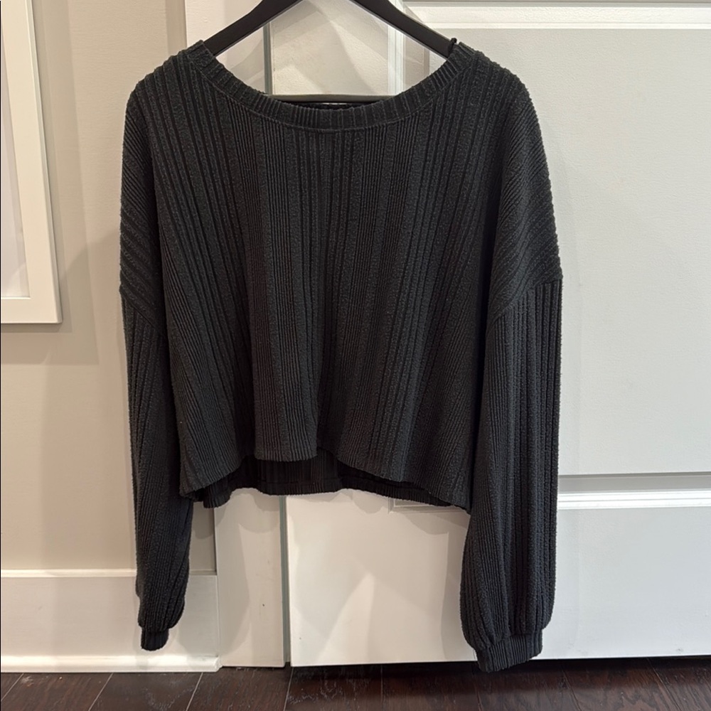 Mustard Seed Charcoal Ribbed Knit Top